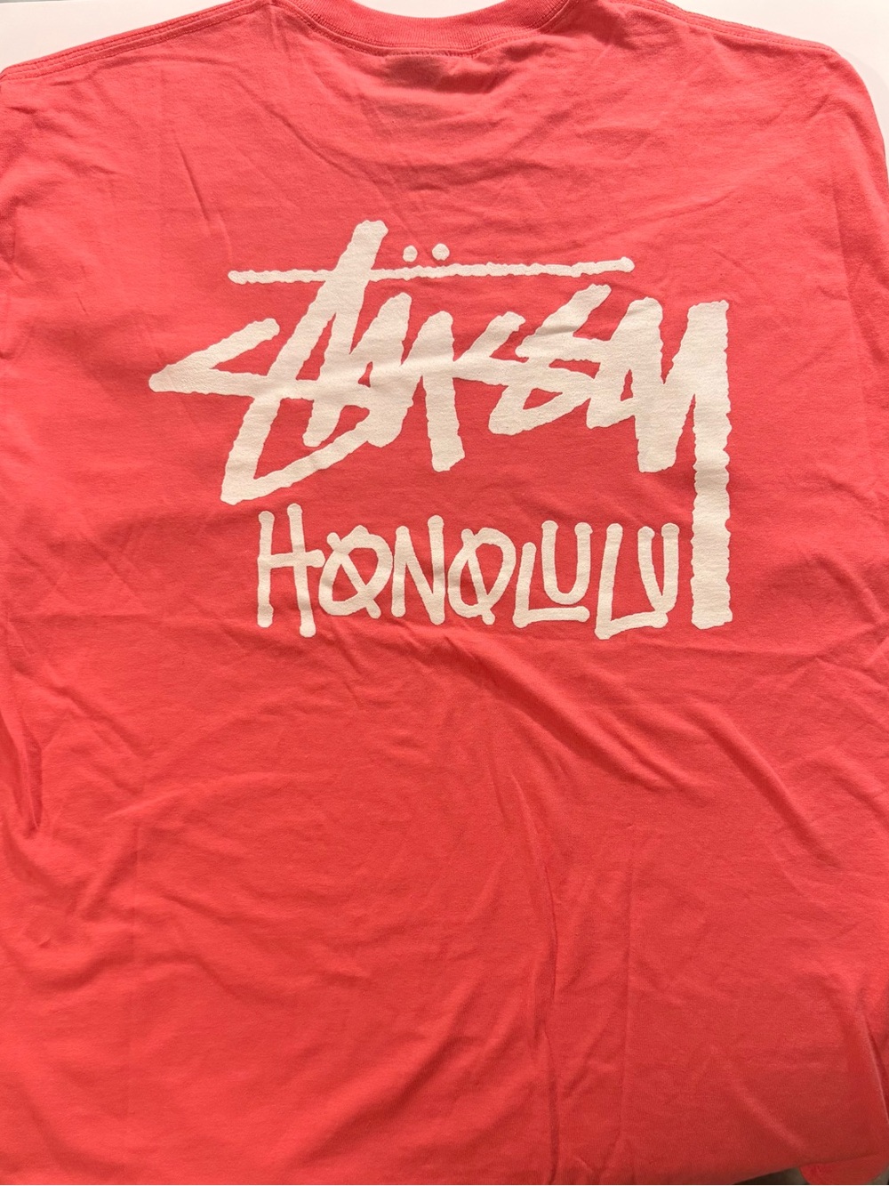 Stussy Coral Red Short Sleeve Tee with White Logo - Picture 2 of 3